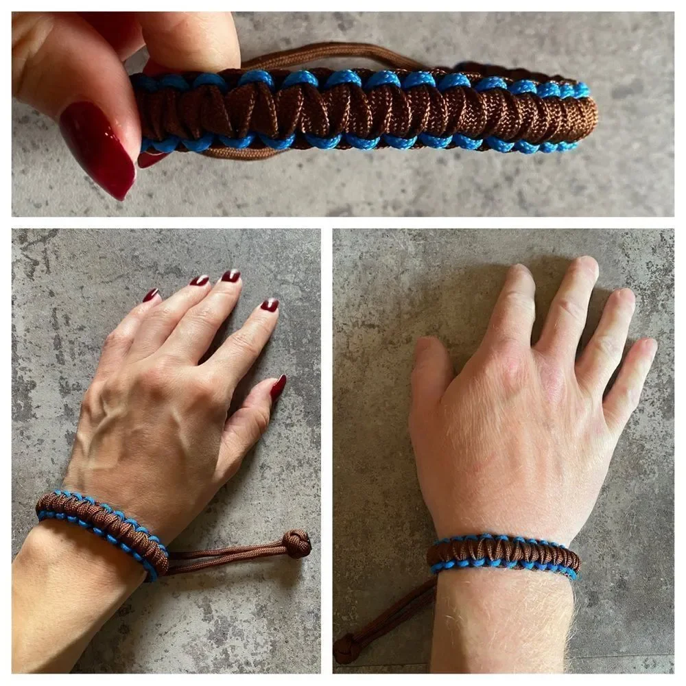 Paracord Bracelet NEW Brown Blue Adjustable Unisex Sporty Handmade USA
